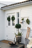 Festively decorated front door of Swedish house