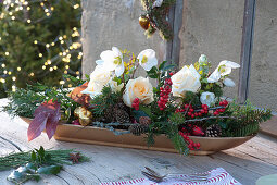 Christmas Table Decoration With Small Bouquets And Branches