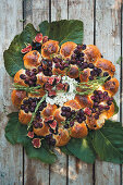 Fruity bread wreath for Thanksgiving with cream cheese dip