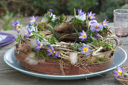 Wreath Of Twigs And Bark With Crocuses