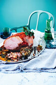 Maple and parika glazed ham with spiced nuts