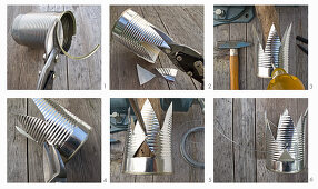 Instructions for making candle lanterns from tin cans
