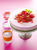 Strawberry cheesecake with a biscuit base