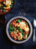 Caulifower, potato and spinach braise with ginger