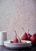 Rooibos and red wine poached pears with lemongrass