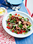 Greek-style barbecused octopus with fetta and pickled cucumber