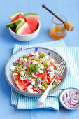 Watermelon with feta and mint