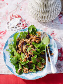 Rocket, eggplant and prickle and walnut salad