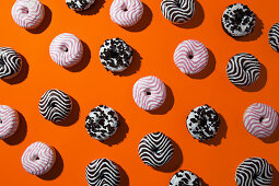 Doughnuts on orange background