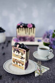 A slice of milk cream and blueberry cake