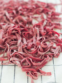 Homemade raw beetroot pasta