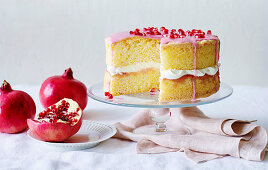 Pomegranate and rose petal sponge cake