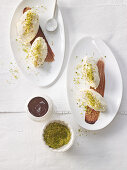 Pear and quark mousse with pistachio sprinkles