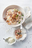 Oriental tomato and cream cheese risotto with calamaretti