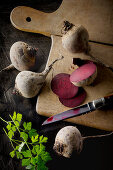 Beetroots on a wooden board