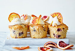 Blood orange and blueberry iced cupcakes
