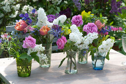 Small Bouquets With Roses, Tulips And Lilac