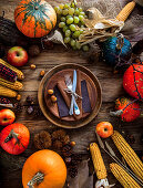 Thanksgiving dinner setting with plate and cutlery