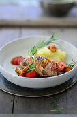 Chanterelle mushroom roulade with mashed celery and potatoes