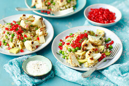 Barley and avo salad with roasted cauliflower and pomegranate