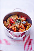 Ratatouille with thyme in a pot