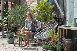 Kleiner Sitzplatz mit Olivenbaum und Calamondinorange