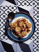 Fried cauliflower with parmesan wafers and tahini yoghurt