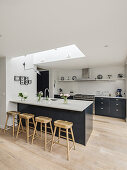 Counter and skylight in open-plan kitchen