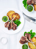 Lamb Cutlets with Crumbed Eggplants and Pesto