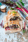 Yeast strudel with swiss chard and cheese