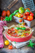 Pie with cheese and tomatoes