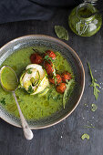 Zucchini soup with halibut