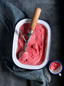 Organic strawberry ice-cream in bowl