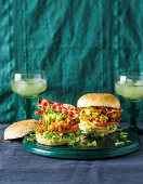 Corn fritter burgers with bacon and guacamole