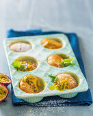 Saucy passion fruit puddings