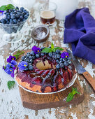 Yeast cake with blueberry caramel