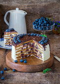 Medovik (Honey cake, Russia) with sour cream and blueberries