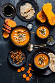 Pumpkin and sweet potato soup with carrots and turmeric