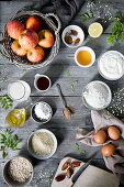 Ingredients for wholemeal apple pie (top view)