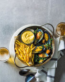 Moules-frites with homemade mayonnaise