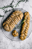 Rosemary, garlic, and olive oil plaited rye breads