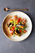 Quinoa paella with mussels