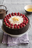 Matcha-Cheesecake mit weisser Schokolade und dunklem Keksrand