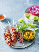 BBQ pork satay with peanut sauce