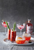 Aperol Spritz, Bloody Mary with horseradish, Pink Gin & Tonics with strawberries