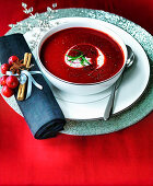 Christmas Beetroot Soup with creme fraiche