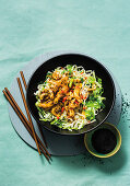 Sticky sesame chicken and noodle bowls