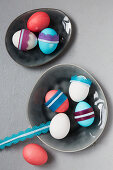 Easter eggs decorated with paper trims