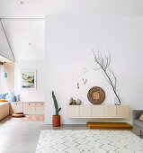 Sideboard in the living room and surrounding bench with storage space