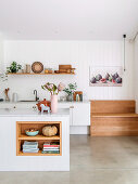 Modern country kitchen with built-in wooden bench